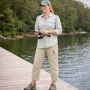 SIMMS Fishing Pants  Nylon Khaki | Zip Fly Gorpcore Outdoor Performance Sz S